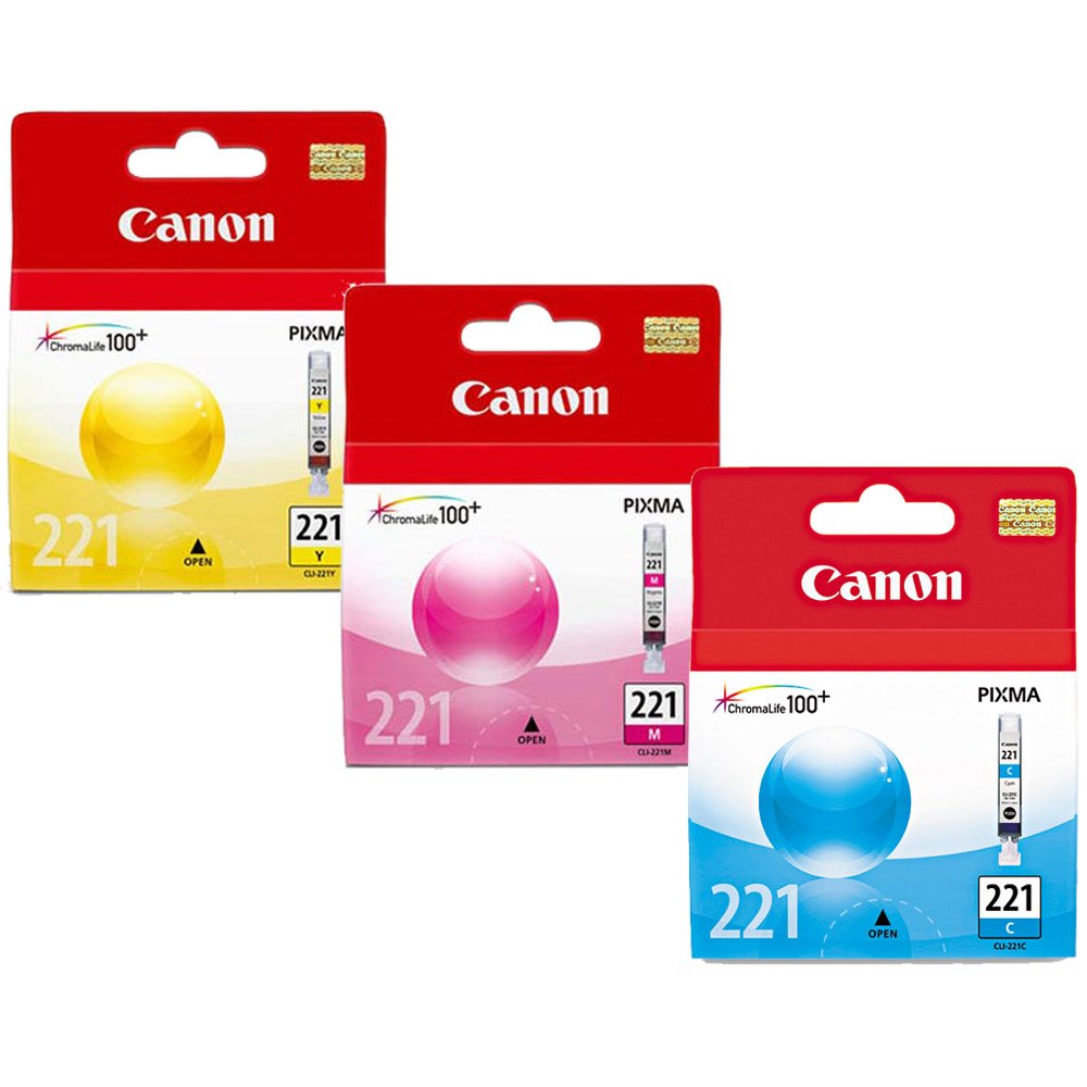Canon CLI-221 Standard Yield Ink Cartridge Set Colors Only, Cyan, Magenta, Yellow