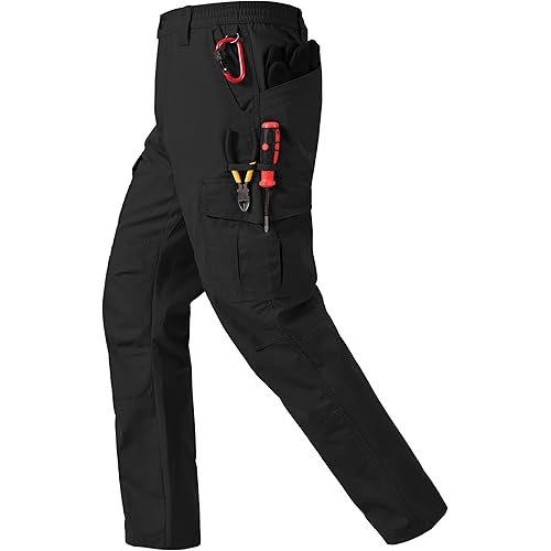 Mens Work Pants Ripstop Waterproof Cargo Pants for Men with 7 Pockets Tactical Hiking Pants