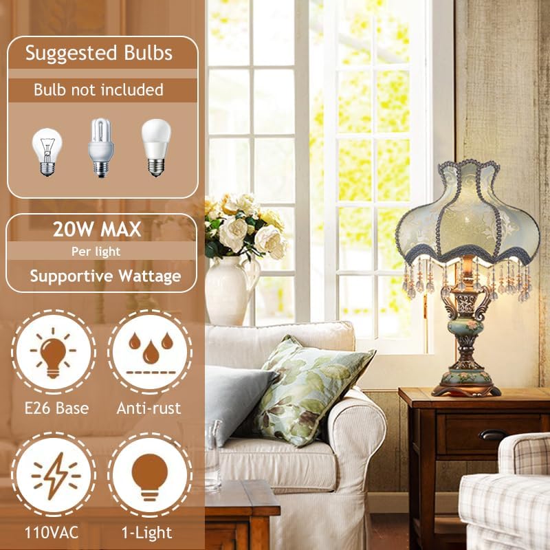 Miniatura 4 de Tiffany - Lámparas de mesa europeas estilo victoriano, estilo americano, retro, hecha a mano, tela hecha a mano, con lámpara de resina, lámpara de