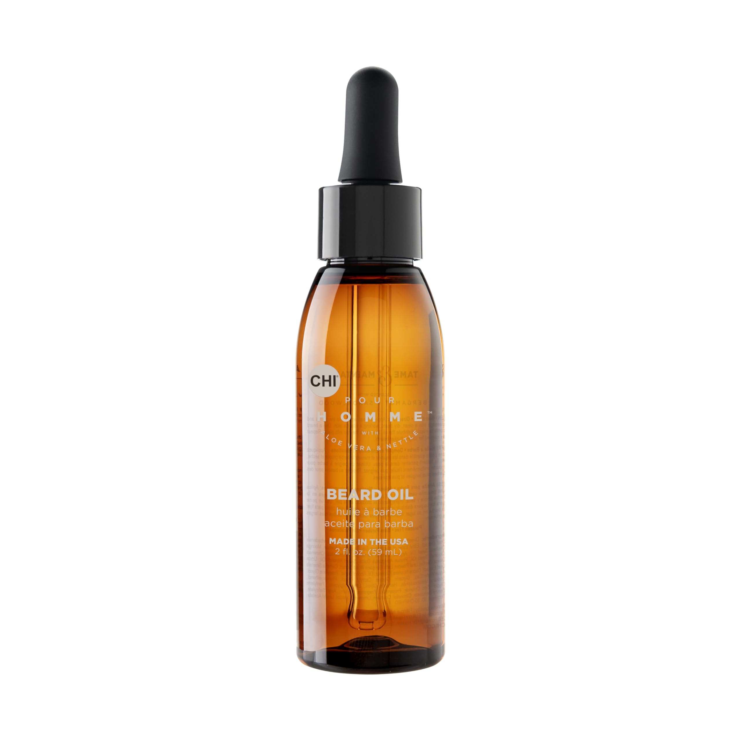 CHI Pour Homme Beard Oil for Men, Softens & Smooths Facial Hair, Moisturizes Skin, Promotes Healthy Growth with Aloe Vera & Nettle, Fresh Woody Scent, 2 oz
