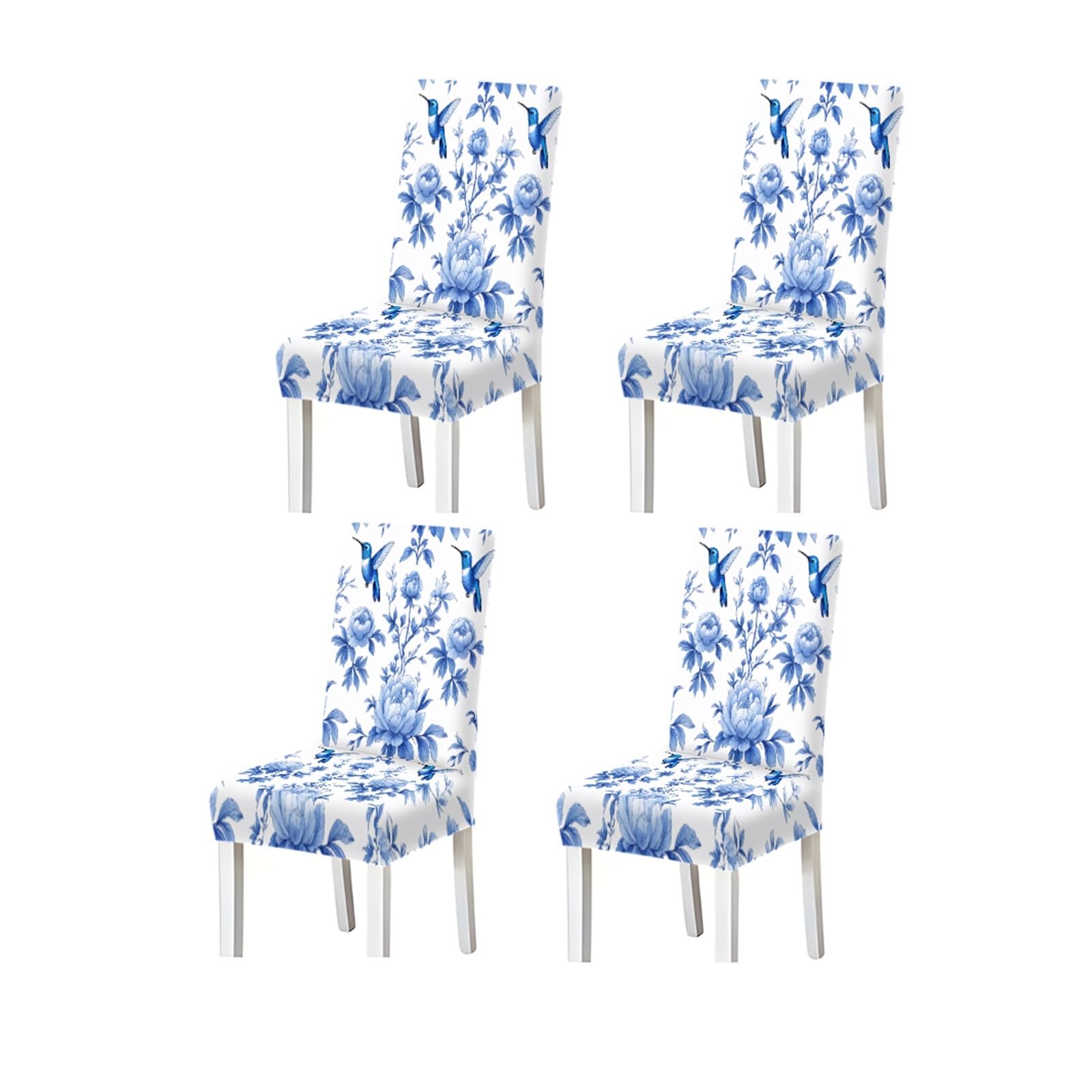 BOSUYBN Blue Peony & Hummingbird Print Stretch Dining Chair Covers For Kitchen Dining Living Room, 2/4/6PCS Furniture Protectors for Home Dining Room(4PCSChair cover)
