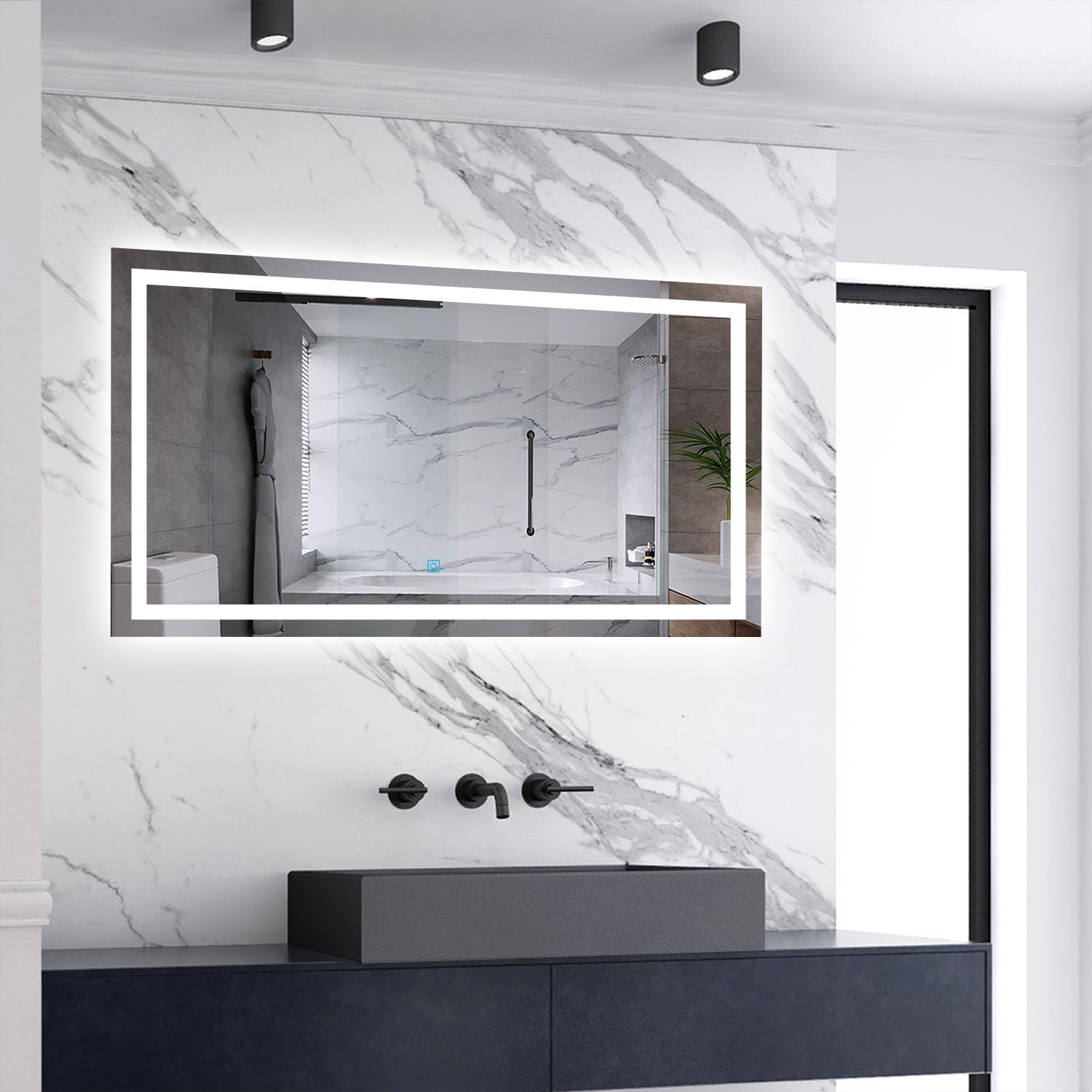 Skybathroom 1100x700mm Bathroom LED Mirror with 3 Colour Lights Demister Touch Sensor Wall-mounted Horizontal/Vertical