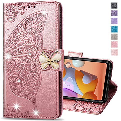 COTDINFOR Wallet Case for Samsung Galaxy S23 FE Case Crystal Glitter Bling with Card Holder Stand Leather Flip Phone Case Diamond Butterfly Protective Case for Samsung Galaxy S23 FE Crystal Rose Gold