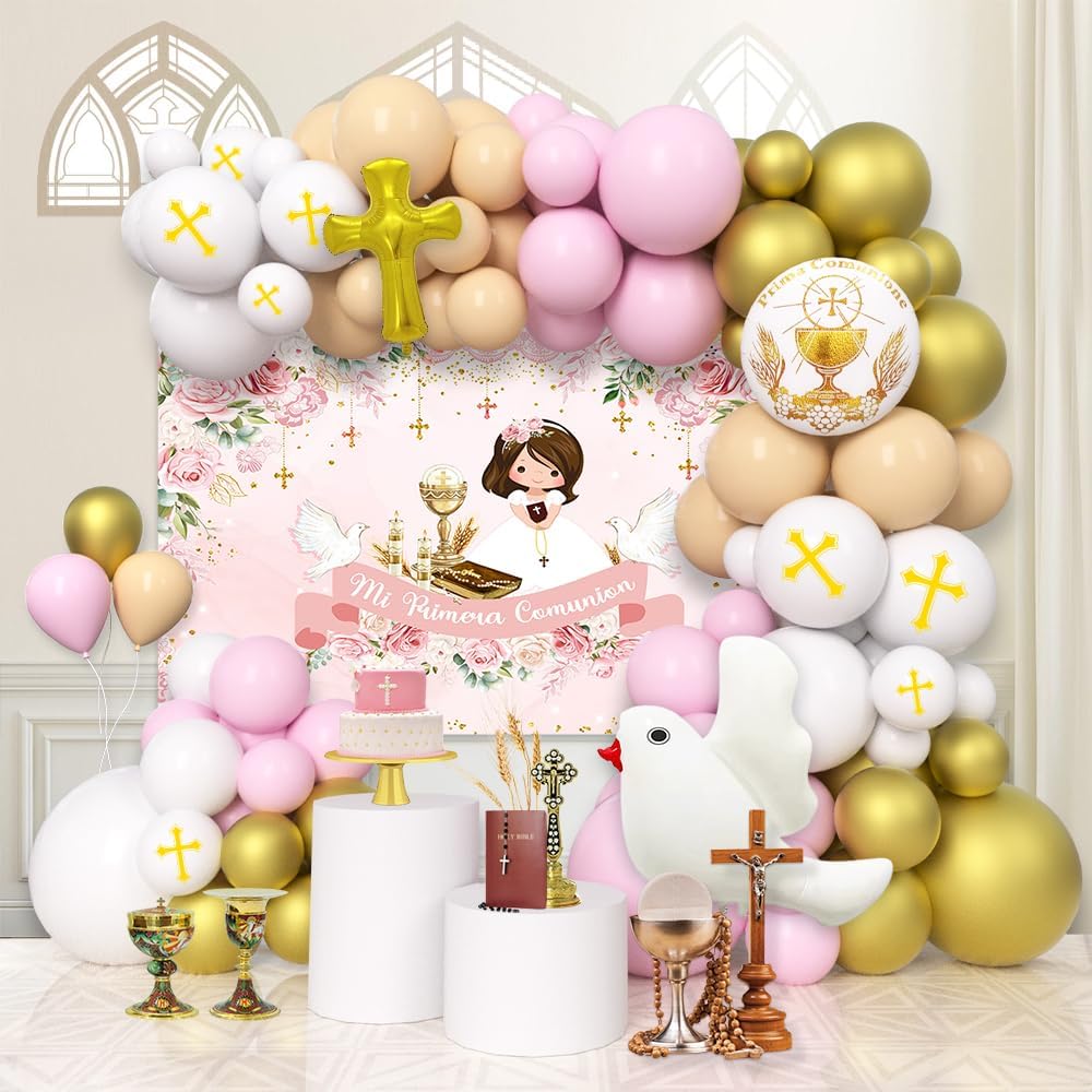 309 Pcs Pink Mi Primera Comunion Party Supplies Decorations for Girl Pink First Holy Communion Party Decorations