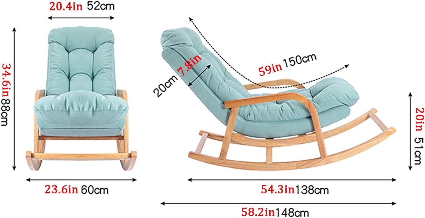 Rocking Chair with Lumbar Pillow, Wooden Rocker Chair with High Backrest and Armrest, Modern Upholstered Side Chair, Relax Recliner, for Nursery, Living Room, Bedroom (Co