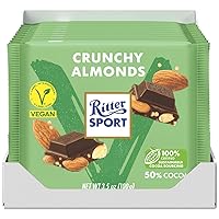 Ritter Sport Mandorle Croccanti Vegan, 10 Tavoletta di Cioccolato Fondente con Mandorle Intere