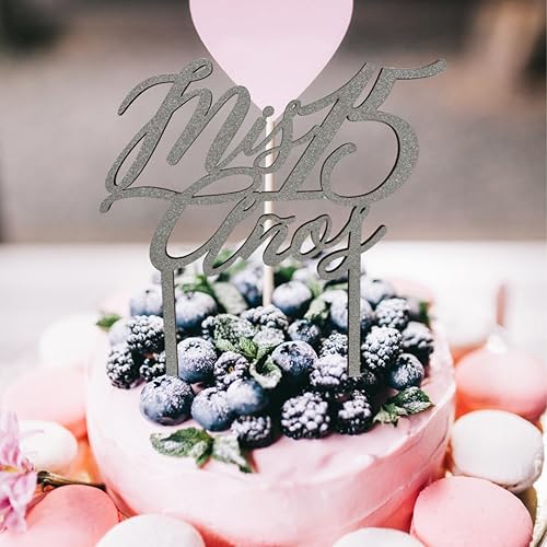 Mis Quince 15 Quinceañera - Decoración para tartas de quinceañera, decoración de fiesta de cumpleaños, decoración de alta calidad, purpurina