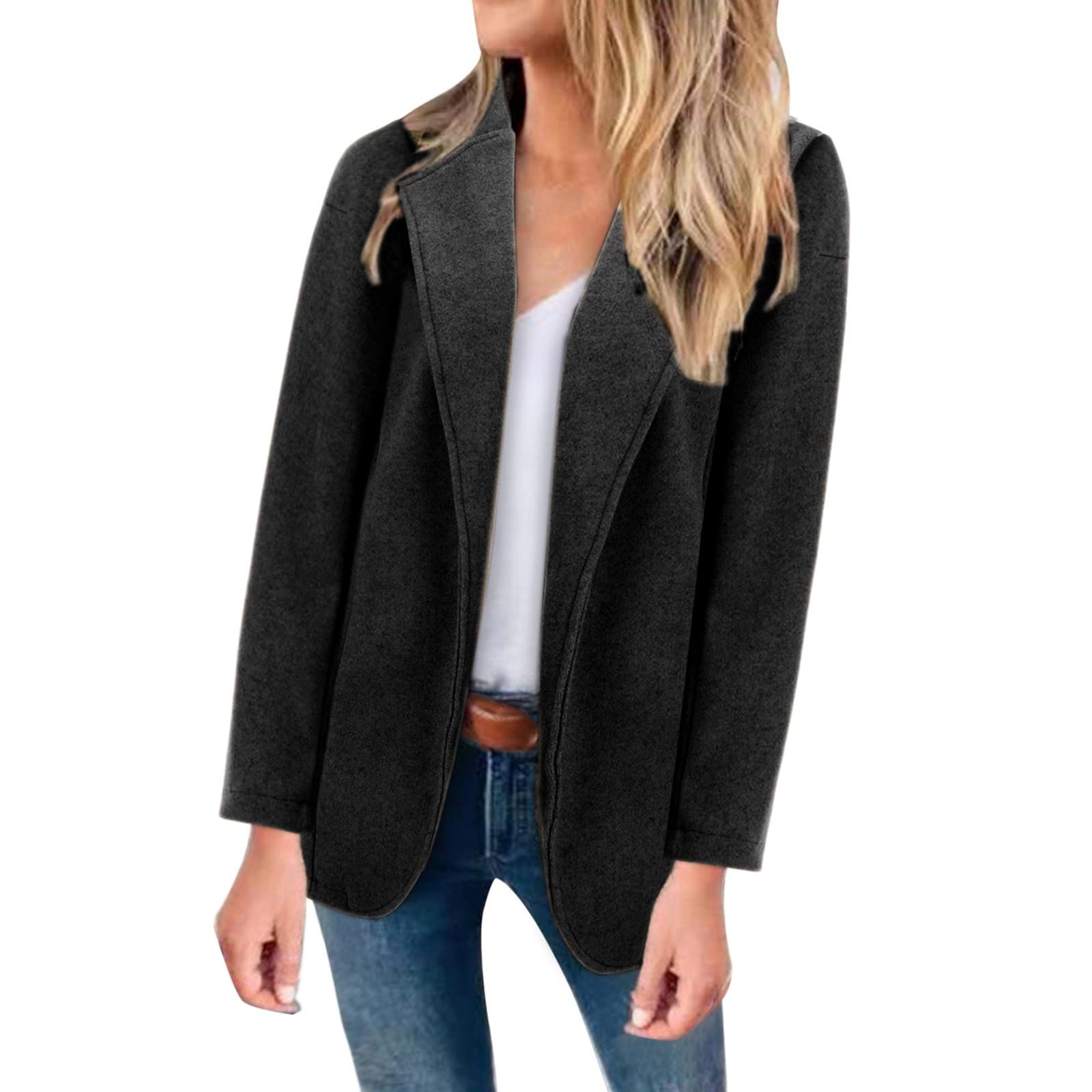 Veste Blazer Femme Chic Élégante Col Rabattu - Business Slim Fit Manches Longues Couleur Unie