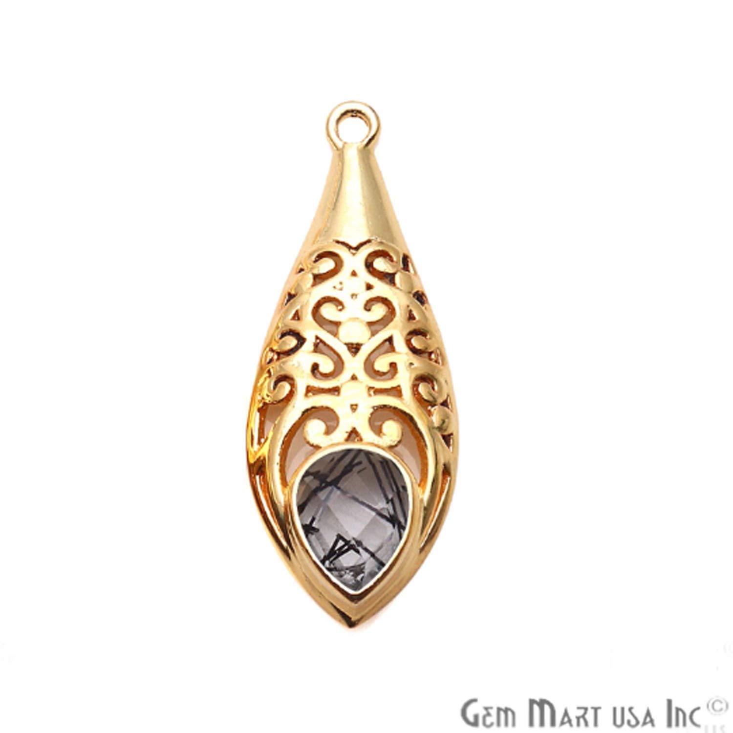 Rutiliated Gemstone Pendant, Necklace Pendant, 35x13mm Gold Plated Pendant, Fish Shape Pendant GemMartUsa (GPRU-50243)