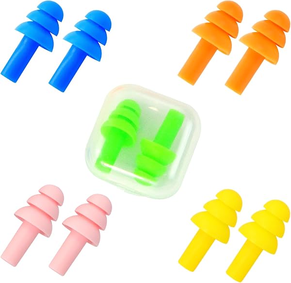 Quelcc Bouchon D'oreille, 5 Paires Bouchon Oreille Piscine, Bouchons D'oreilles Réutilisables Anti Bruit pour Sommeil Protection Auditive Voyage pour La Natation, La Douche, Le Travail - 1