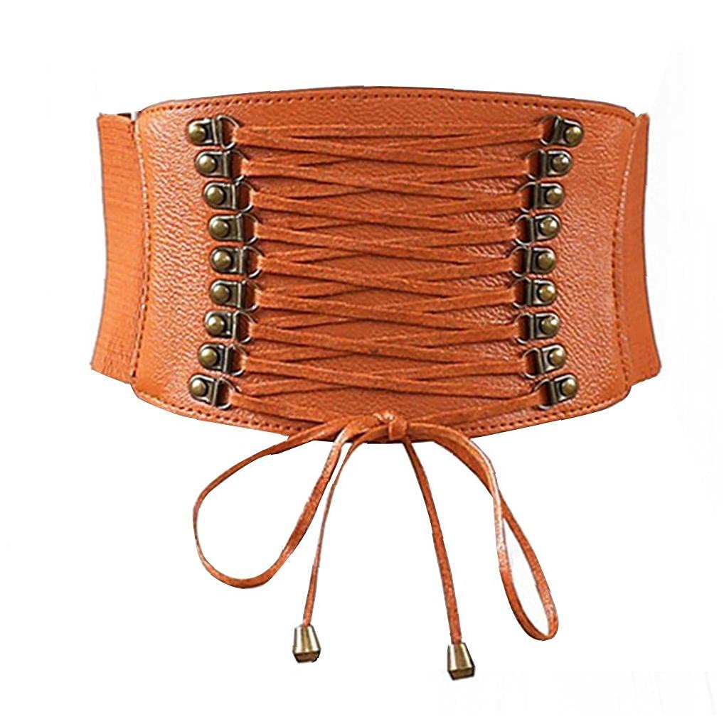 Tossper Women's Brown Corset Wide Stretch Belt Pu Leather Slimming Belts Elastic Wide Corset Waistband Dress Accessories