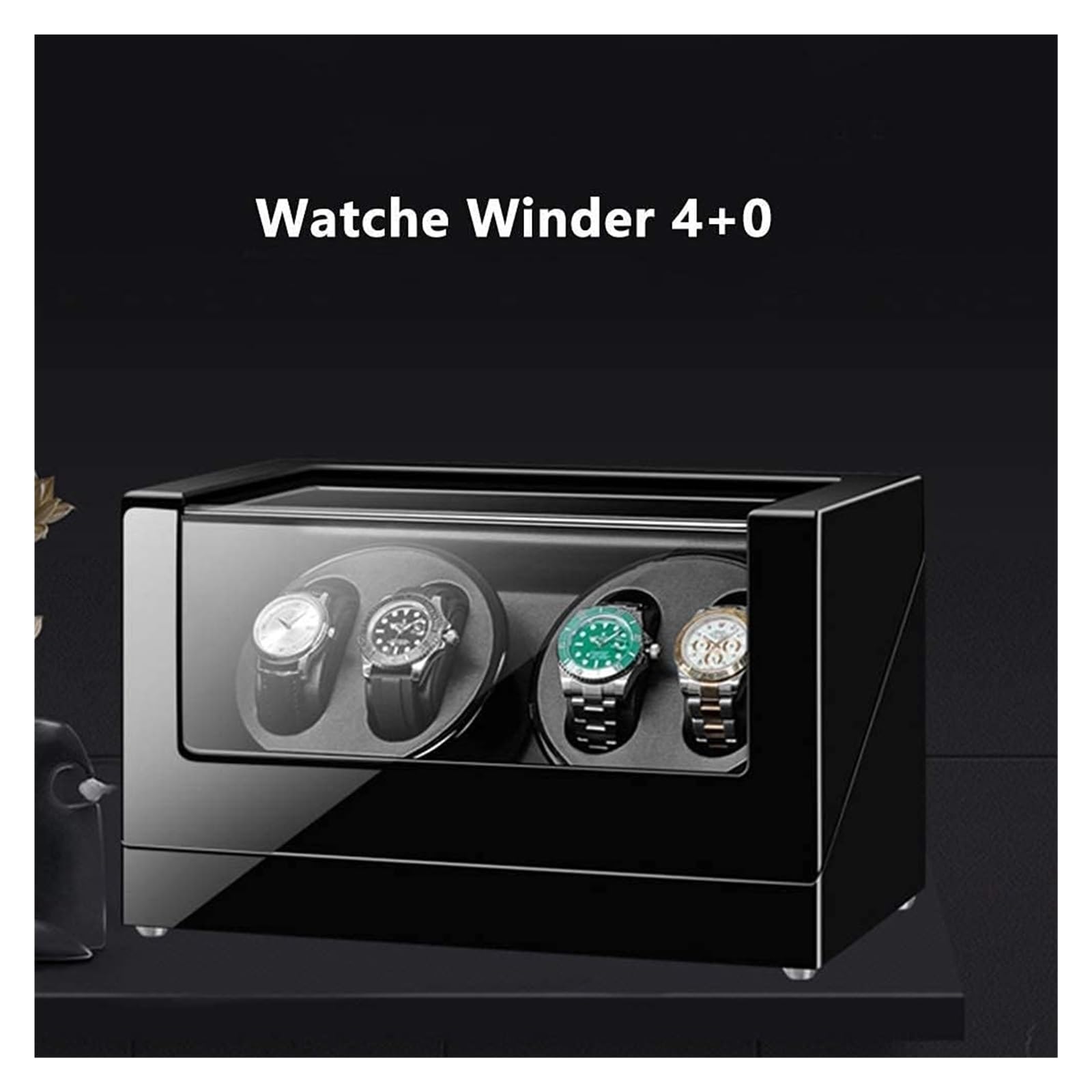 Automatischer Uhrenbeweger mit 4 Funktionen für Automatikuhren, Holzoptik, Klavierlack-Finish, leiser Motor, 4 Rotationsmodi, geeignet für Damen- und Herrenuhren