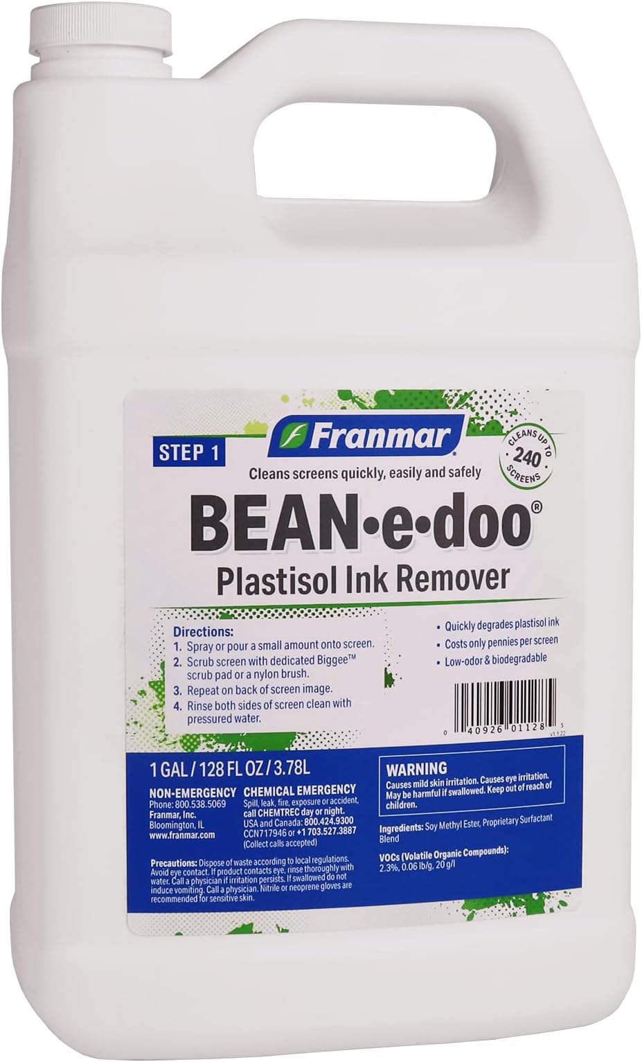 Franmar Plastisol Ink Remover - Bean-e-doo - for Screen Printing (Gallon)