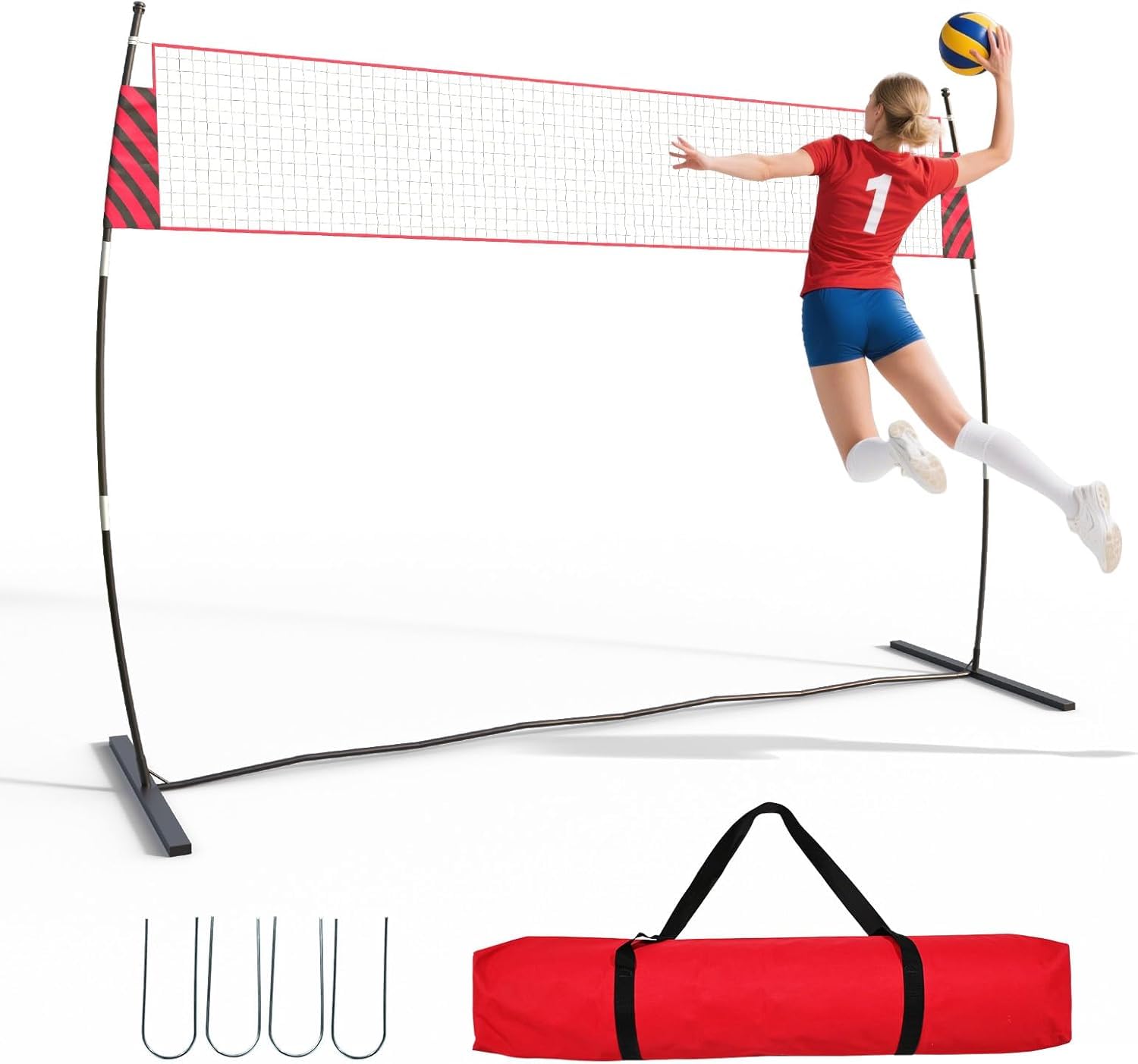 Volleyballnetz 305x93x217cm höhenverstellbar drinnen draußen
