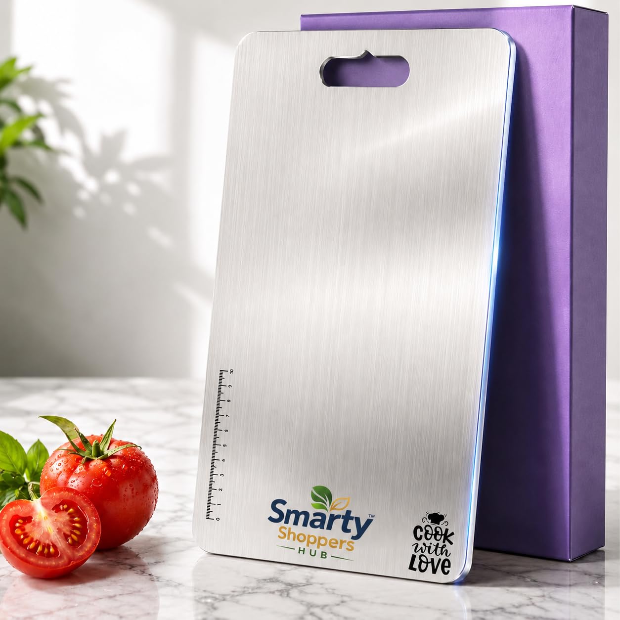 SMARTY SHOPPERS Stainless Steel Chopping Board with Lip for Kitchen | Free Rollin Pin | for Cutting Vegetables, Meat,Fish,Fruits (32 * 21)
