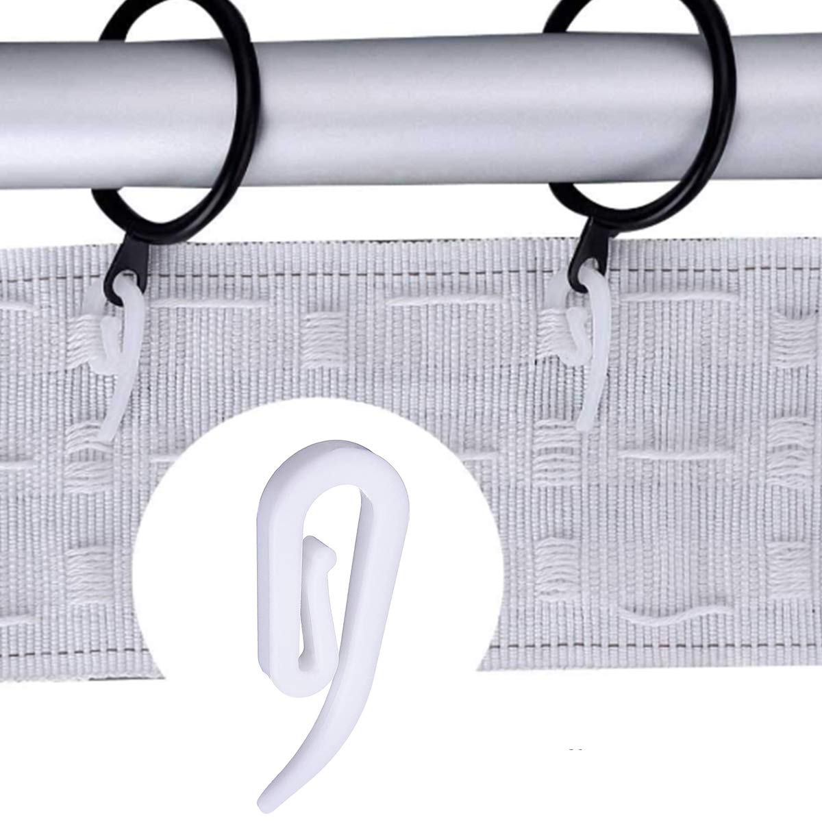 50 Crochets Rideaux Plastique Blanc - Support 1kg, 2.7x1.1cm