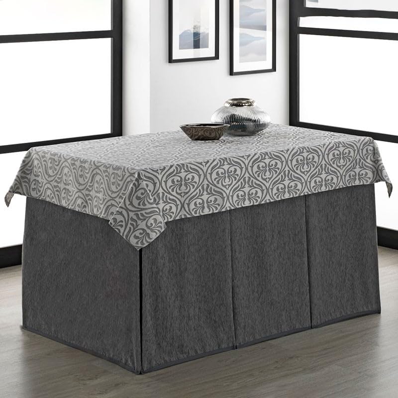Rufino Díaz Falda Camilla Rectangular Bali Jacquard + Tapete (Gris - 80x130cm) - Tejido Resistente y Agradable al Tacto Decorar y Proteger tu Mesa