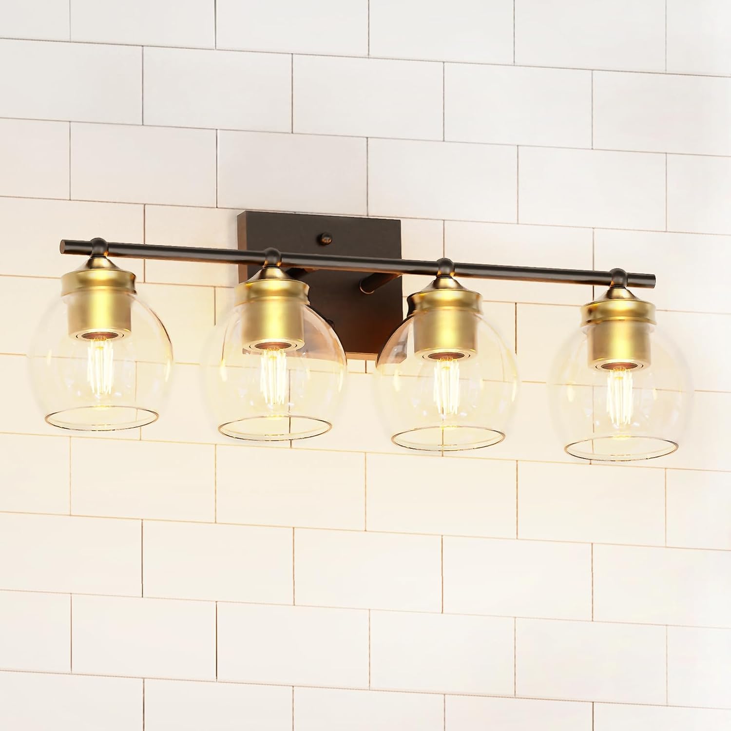 VOLISUN 4 Light Black and Gold Bathroom Light Fixtures, Bathroom Light