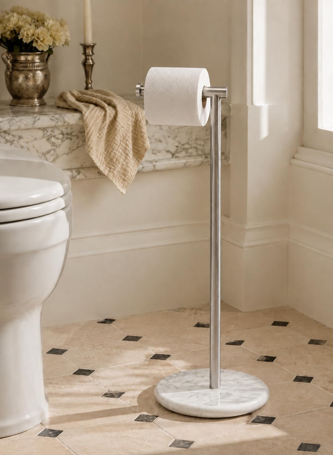 KES Freestanding Toilet Paper Holder Stand, Brushed Steel, Marble Base — Amazon image 10