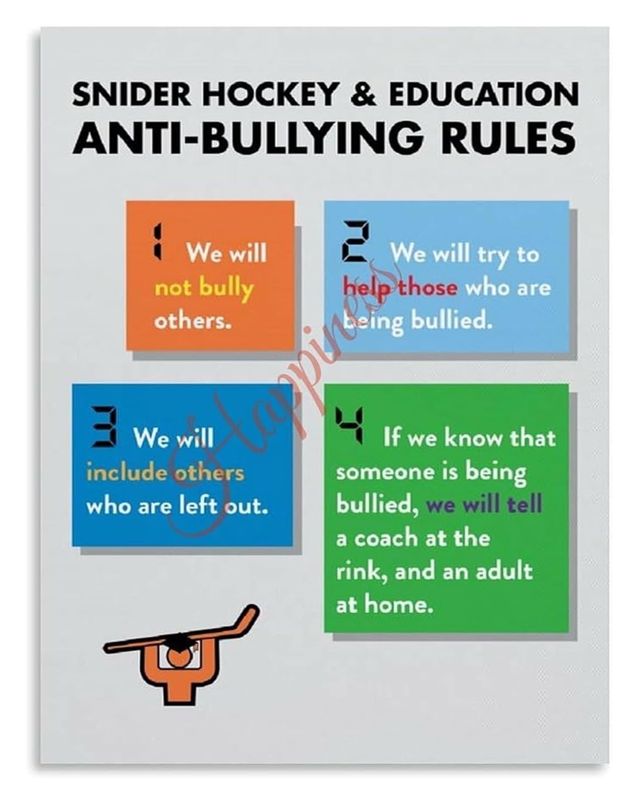 ZDVHOMCB Anti Bullying Rules Education Poster Hockey Sports Teamwork Canvas Wall-Art Home Bedroom Living Framed,12x18inch(30x45cm)