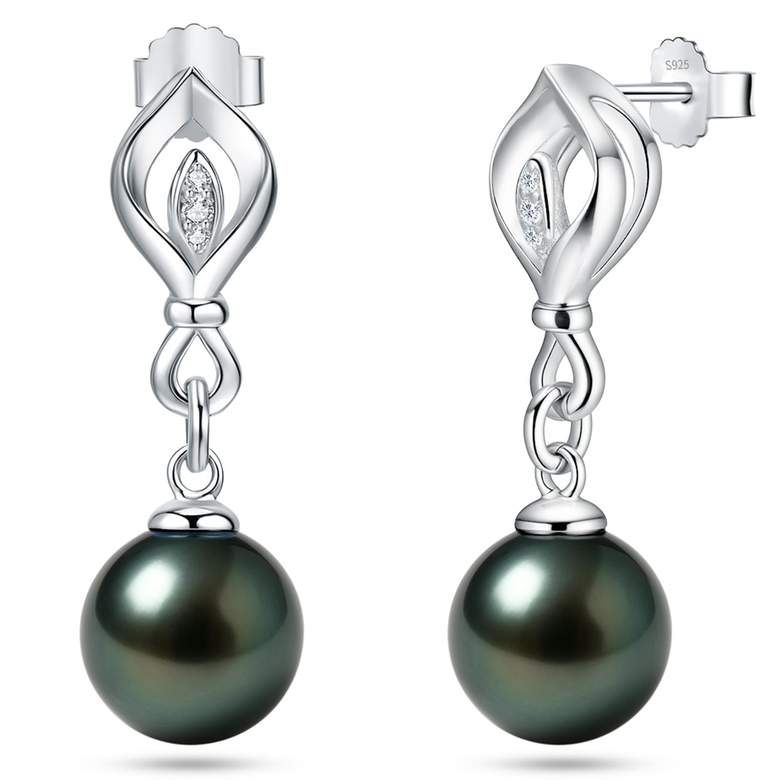 Genunie Tahitian Black Pearl Earrings 9-11mm AAAA Natural Ocean-Grown Pearls with Sterling Silver Moissanite Earring Anniversary Wedding Birthday