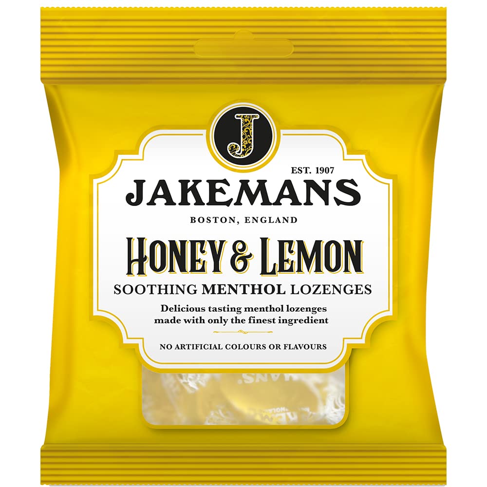 Jakemans Honey & Lemon 73g - Pack of 12 - Soothing Menthol Lozenges - Suitable for Vegetarians, Yellow