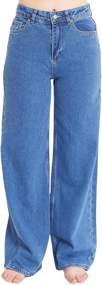 Wide Leg Fit Geniş Kalıp Normal Bel Geniş Paça Jean Pantolon Mavi 34