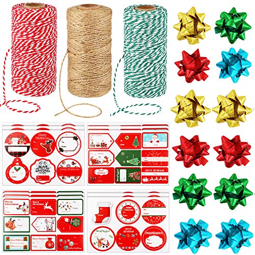 Christmas Gift Wrapping Kit Includes 984 Ft Christmas Twine Christmas Gift Tags Stickers Pull Bows for Xmas Gift Supplies