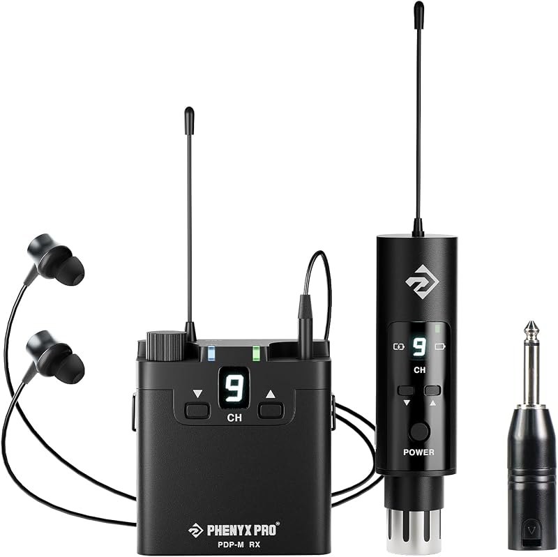 Phenyx Pro UHF Stereo Portable Wireless in-Ear Monitor System PDP-M | 16 Frequencies, 200 ft Range, Transmitter & Beltpack Receiver, Portable IEM System, Studio, Bands, Live Performance