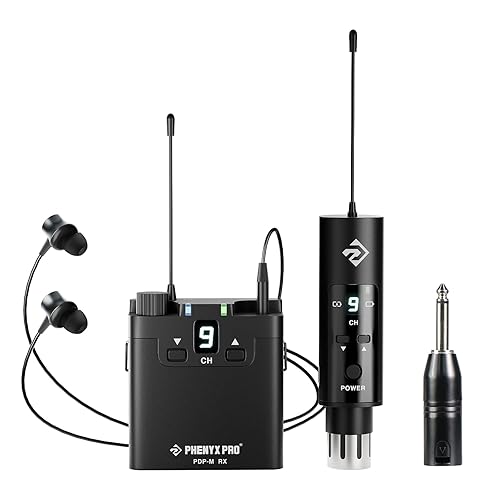 Phenyx Pro UHF Wireless in-Ear Monitor System, Professional IEM System w/Stereo Monitoring, 16 Frequencies, 200 ft Range, Transmitter & Beltpack Receiver for Studio, Bands, Live Performance (PDP-M)