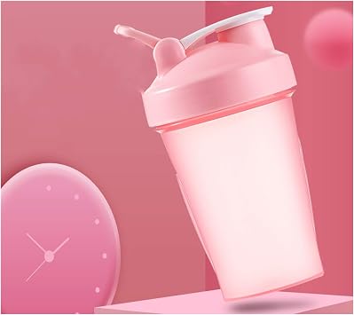 BLUEGALA Protein Water Bottle, 400 ml / 16 oz Tritan Shaker Cup with Measurement Marks & Whisk Ball, BPA Free & Leak Proof,Juice Mixer,Protein Shake Mix Pink Top/Pink Body, 400 ML/16 Oz