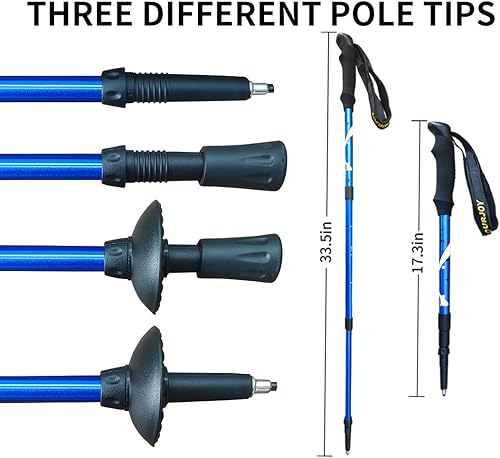 Miniatura 3 de Bastones de senderismo para senderismo, paquete de 2 unidades, antideslizantes, ajustables, plegables para senderismo o caminar, palos de aluminio
