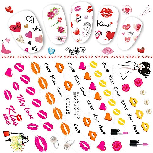 Beiling BEILING-00054 5 Sheets Self Adhesive Valentine’S Day Nail Stickers Bright Color Flower Heart Word Kiss Nail Art Supplies Beautiful Nail Sticker Decals thumb #3