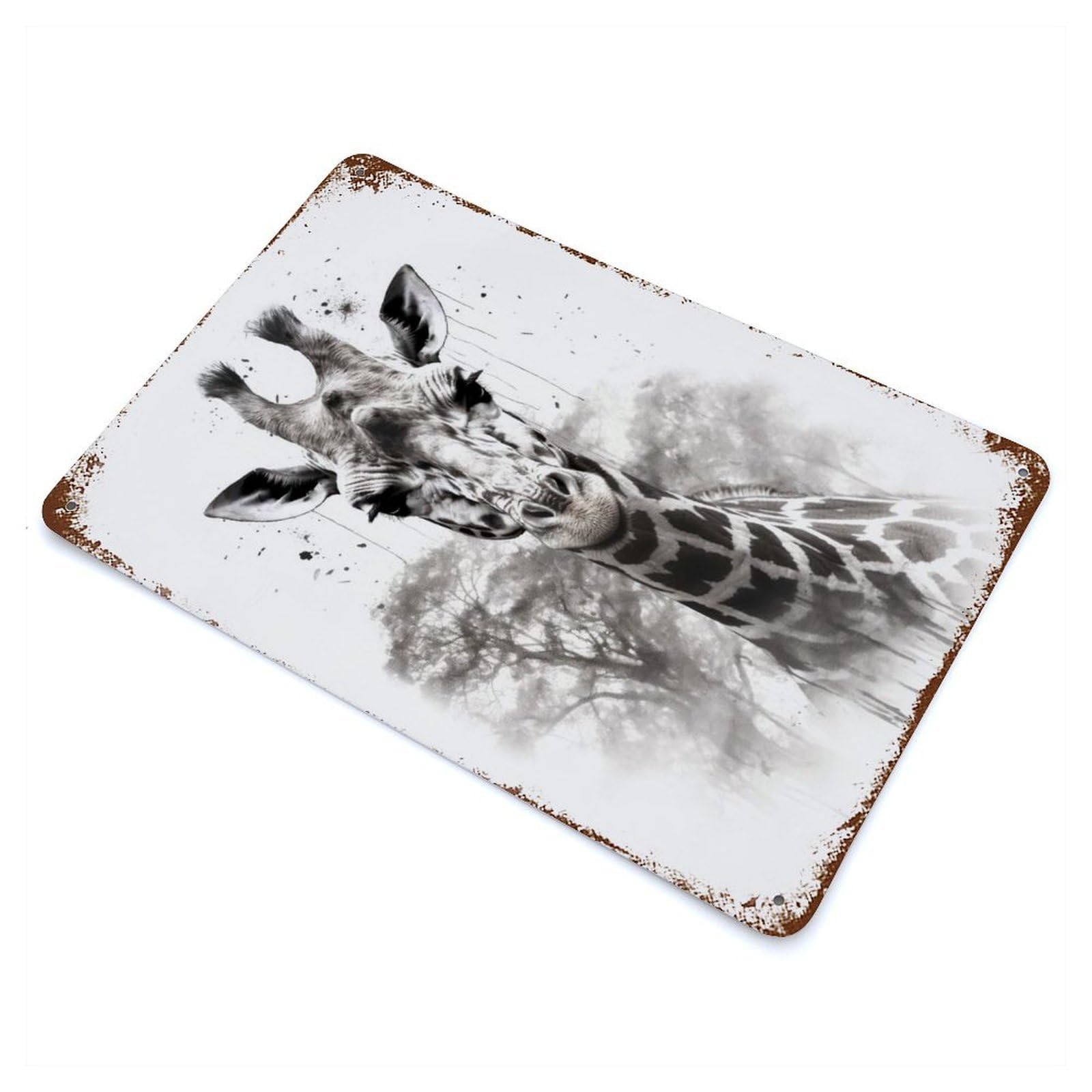 Distressed Metal Wall Sign Giraffe Beauty Black Ink 11.8"x7.9", Retro Wall Decor for Basement, Hobby Room And Garage Decor