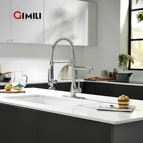 Miniatura 7 de GIMILI - Grifo de cocina con rociador extraíble, para fregadero, de alta presión, una sola manija, grifos para cocinas comerciales de doble cabezal,