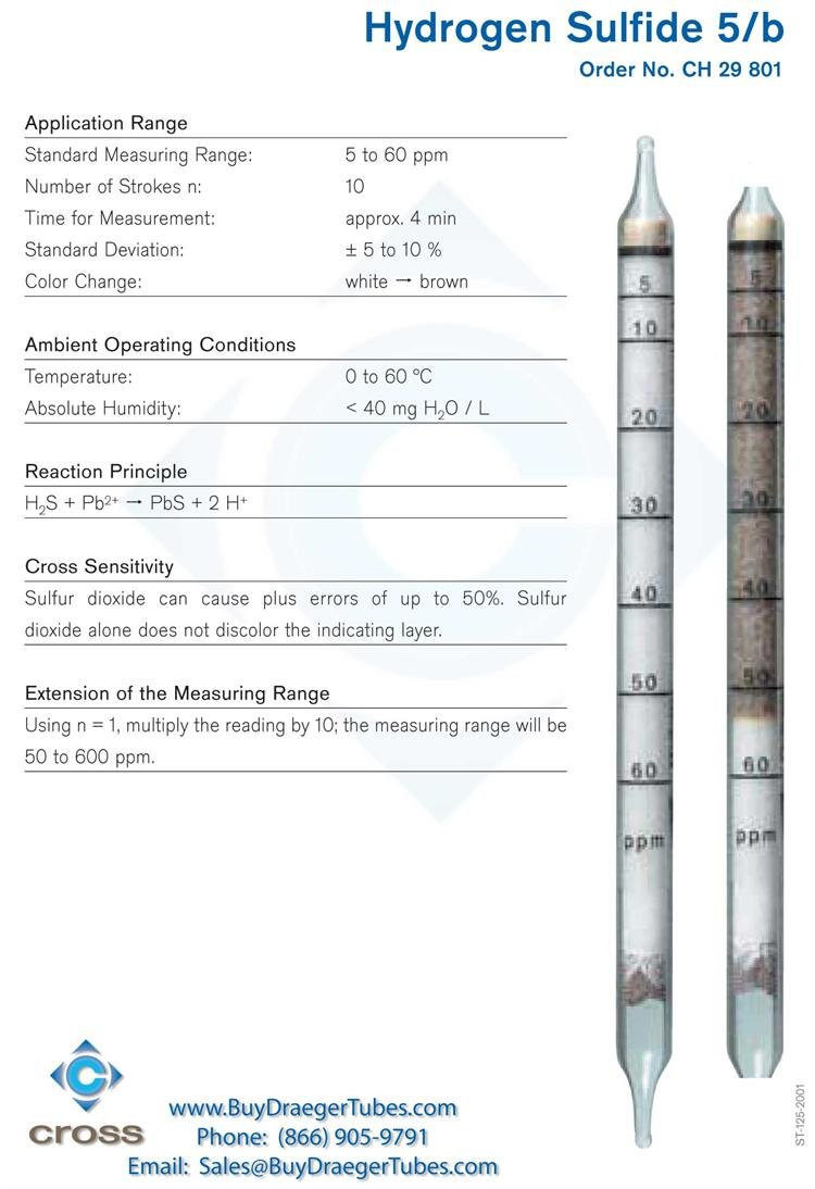 Tube, Hydrogen Sulfide, 5 to 60 ppm, PK 10 Science Lab Gas Handling