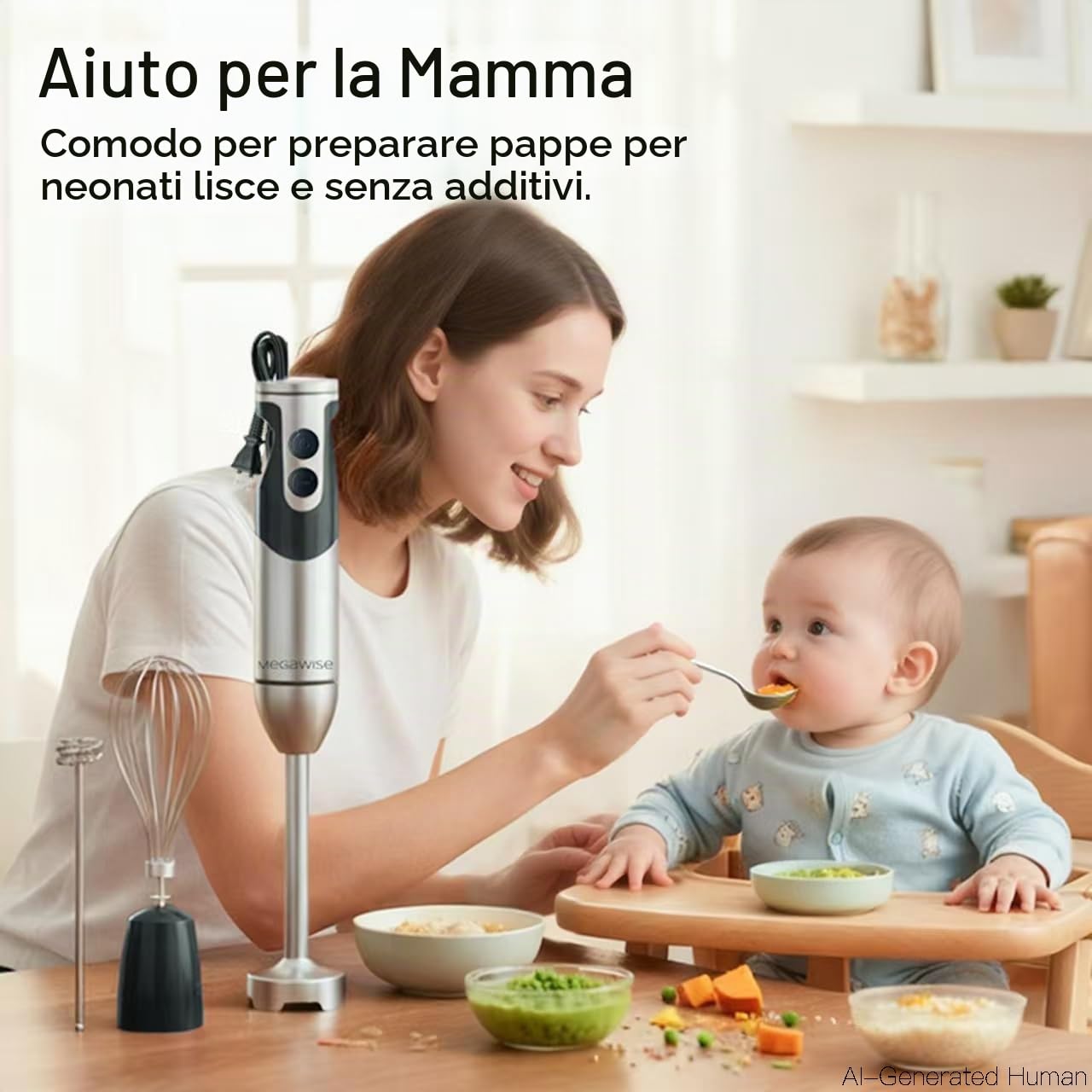 Frullatore a immersione MegaWise Pro Titanium Reinforced 3 in 1, potente motore in rame con lame più affilate dell'80%, frullatore con cavo a 12 velocità, frusta di sicurezza e montalatte inclusi