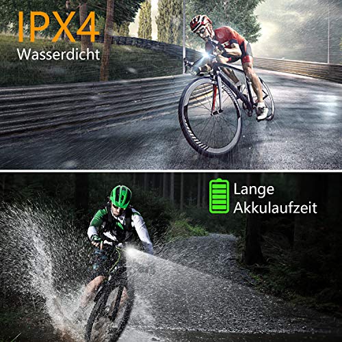 WOWGO LED Fahrradlicht Set,Fahrradbeleuchtung StVZO Zugelassen Wasserdicht USB Wiederaufladbare Fahrradlichter Fahrradlampe mit Frontlicht und Rücklicht - Image 6