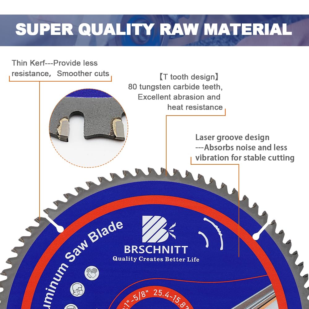 BRSCHNITT 255mm 80Tooth TCG Metal Saw Blade - for Aluminum Plastics and Non Ferrous 25.4mm-15.875mmArbor, blue - Image 3
