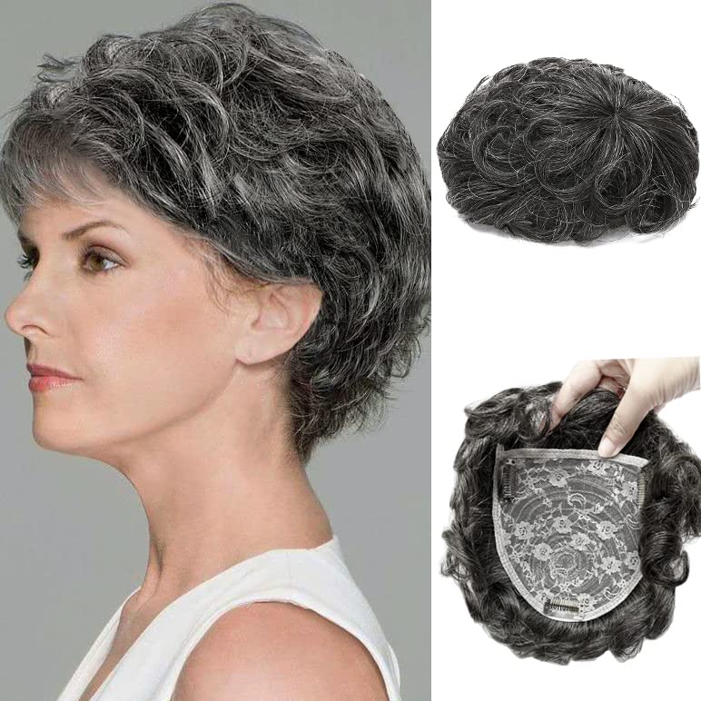 Pieza de repuesto para cabello rizado natural, 5.1 x 5.1 in, cabello humano corto con clip en cabello ondulado para mujeres con cabello adelgazante,