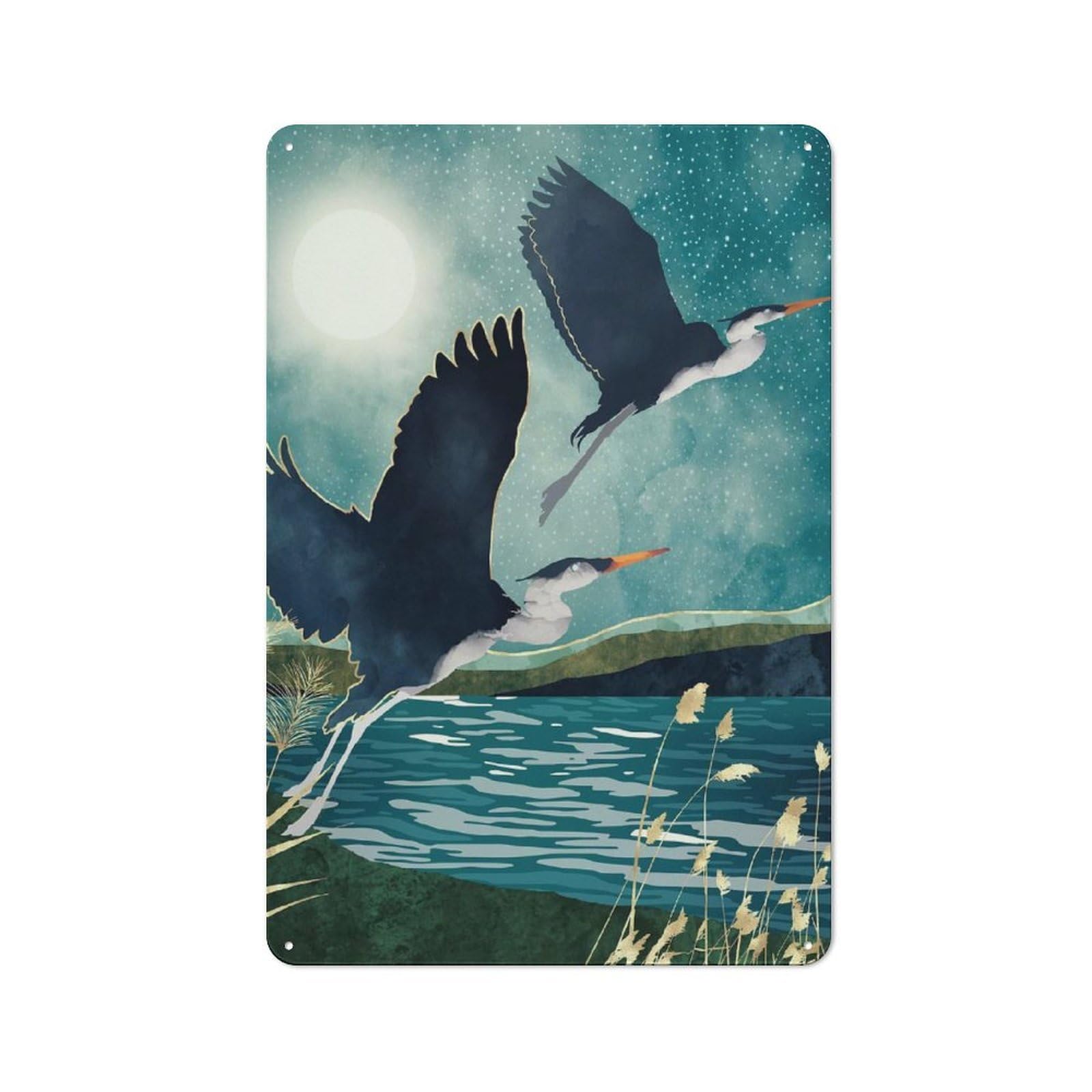 Junmoney Style-20 For Guest Room Or Hallway, Evening Heron Retro Metal Wall Sign 30X20cm, For Vintage Wall Decor Fans, For Metal Sign Collectors
