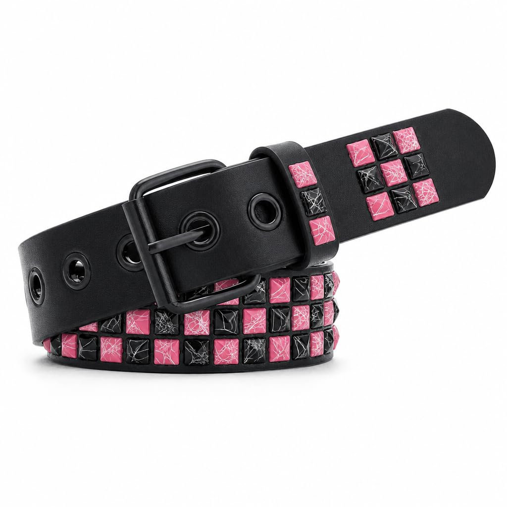 Studded Belt, Metal Punk Rock Rivet Belt with Bright Pyramid Studded for Women Men