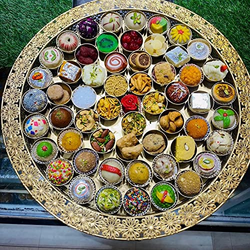 Image of 56 Bhog Thali for Offerings to diety, Pooja Thal /Bhog Thal /Poojan Thali /Traditional Thal for Tample, Pooja Room, Home Tample (Size-20 Inch, Golden Colour)