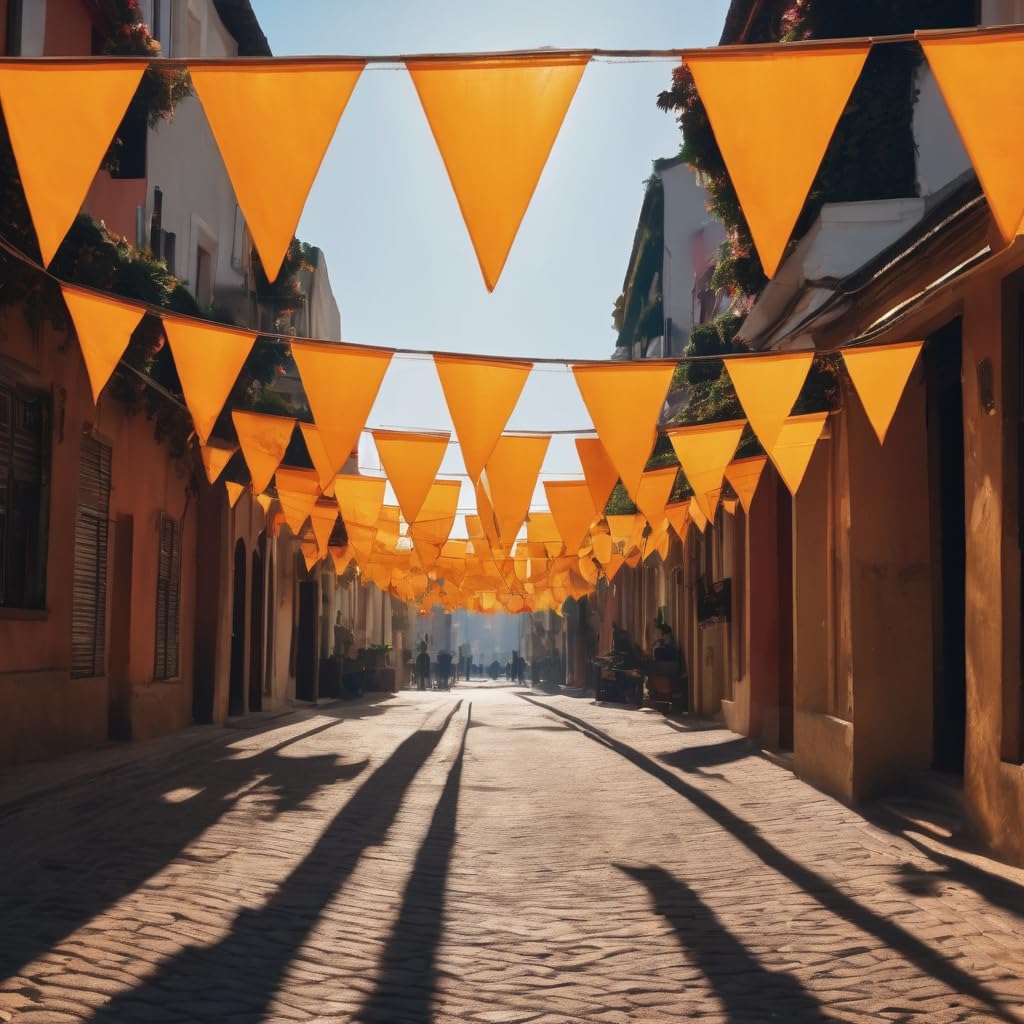 PEC 12Mtr Reusable Fabric Bunting | Welded Edges | Handmade | Ready To Use | Indoor & Outdoor | Washable | 40ft | Satin Flags | Temple Decor (Orange | 12 Mtrs)