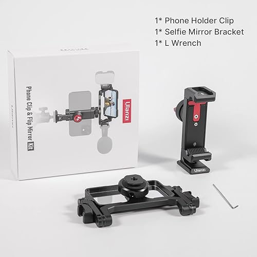 Miniatura 6 de Soporte de abrazadera para teléfono inteligente con espejo para selfie, zapata fría, micrófonomontaje de luz, cámara inclinable, pantalla abatible,