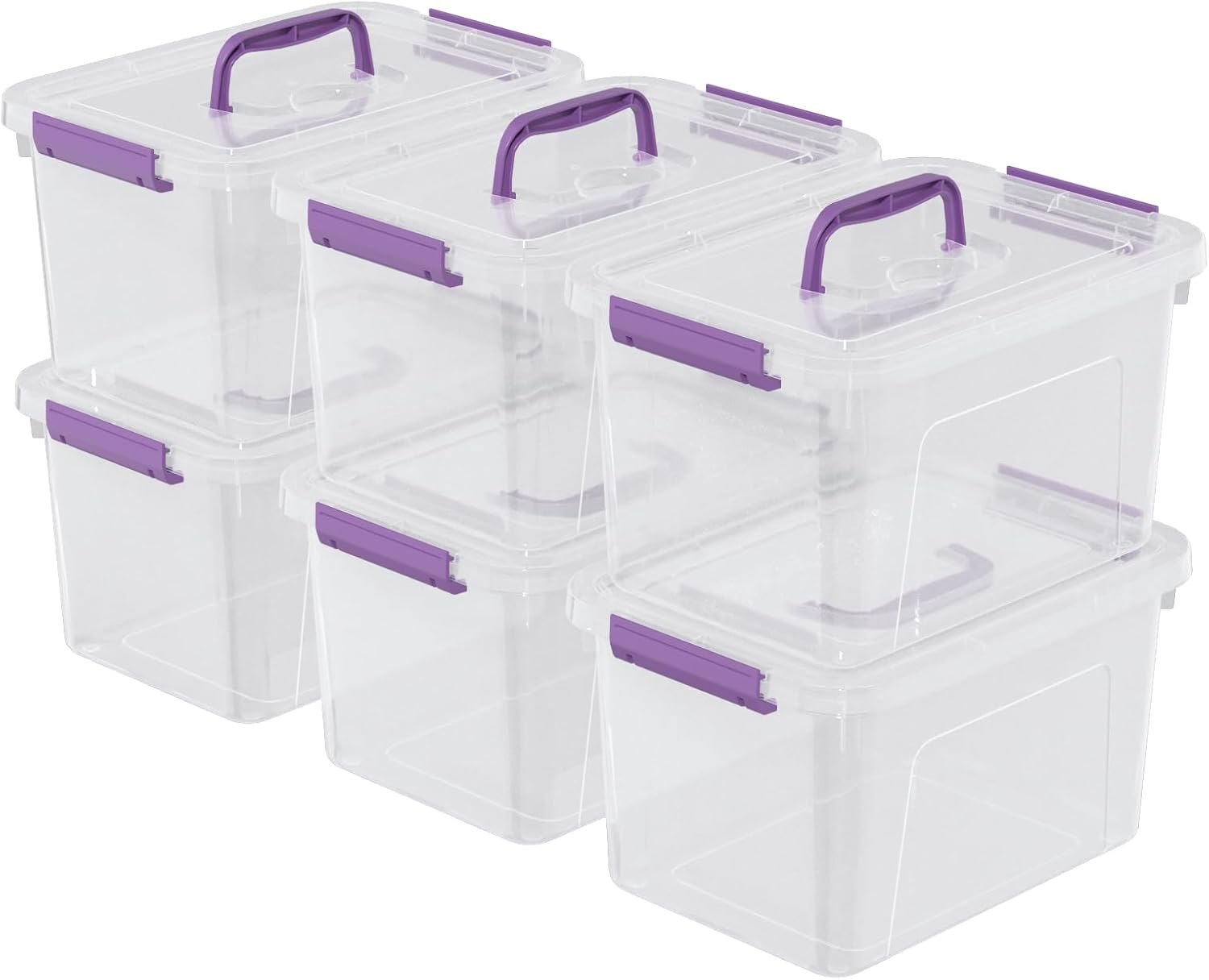 6 Quart Plastic Lidded Storage Boxes with Handle, 6-Pack, Clear | Storage Bin for Home Office Dorm