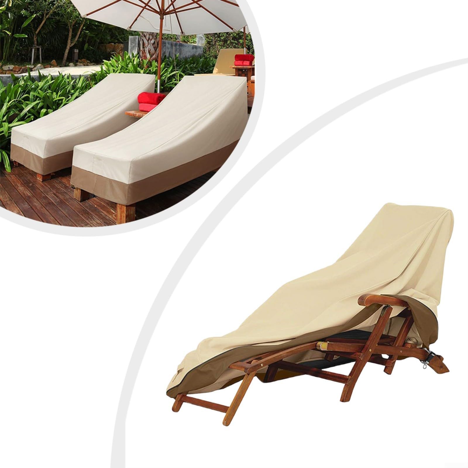 KiraKira Copertura per chaise longue da esterno, in tessuto impermeabile resistente, con prese d'aria, per mobili da giardino per patio, facile da riporre, beige, caffè, 208 x 76 x 79 cm