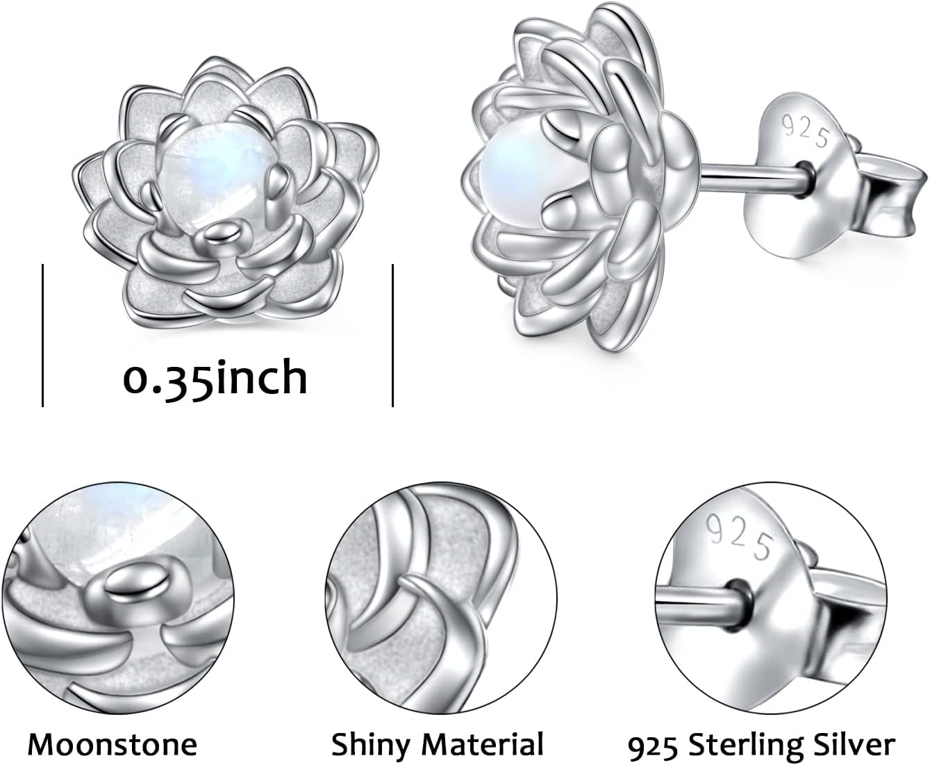 Moonstone Lotus Jewelry Set 925 Sterling Silver Lotus Flower Ring Engraved True Love Waits Natural Healing Buddha Spiritual Yoga Lotus Jewelry Set Gifts for Women