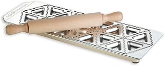 Mini Ravioli Tray with Wooden Roller By Imperia - Italian Stainless Steel - Makes 18 Raviolamp, Pasta Making Set is Portable and Easy to Use, Authentic Homemade Italian Cooking, Great Gift