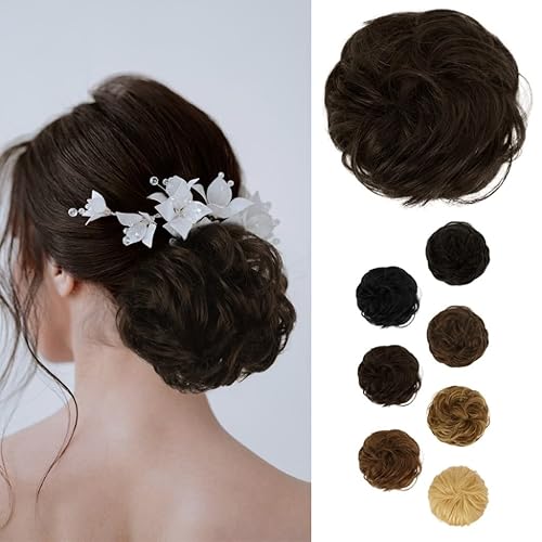 BARSDAR Extensión de moño de cabello humano  Coletero de cabello humano real para mujer  Moños de cabello rubio, extensiones de cabello elástico